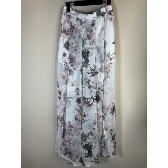L’Atiste Sheer Floral Palazzo Pants M‎ Lined Shorts Inside Boho Resort Flowy - Picture 1 of 11